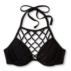 NWT 34B Shade & Shore Padded Fishnet Macrame Netted Bikini Top